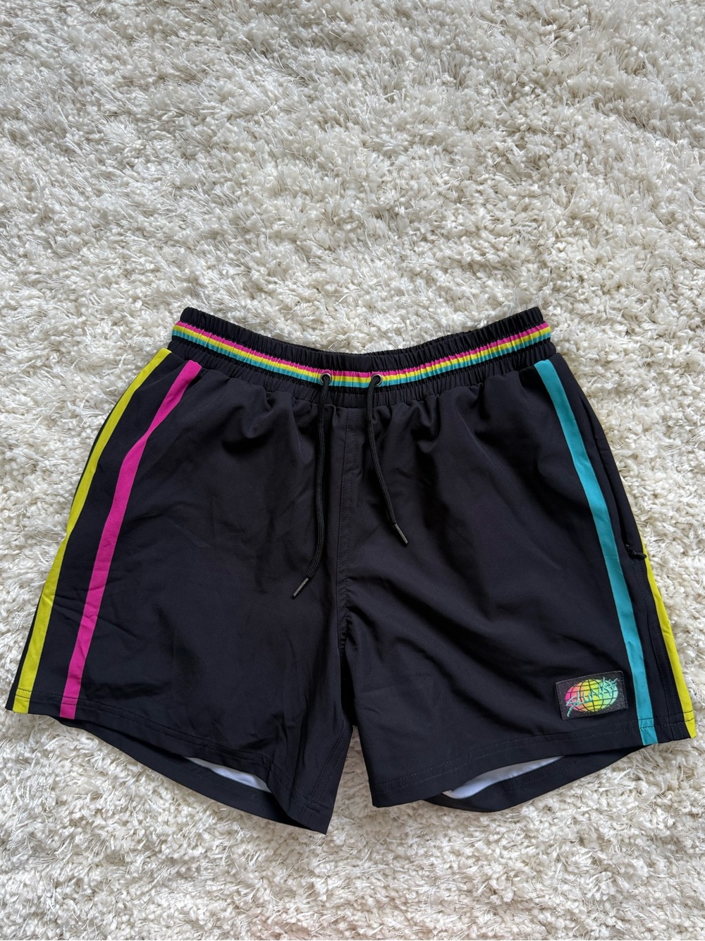 Slunk’s Black Athletic Shorts with Neon Stripe Accents